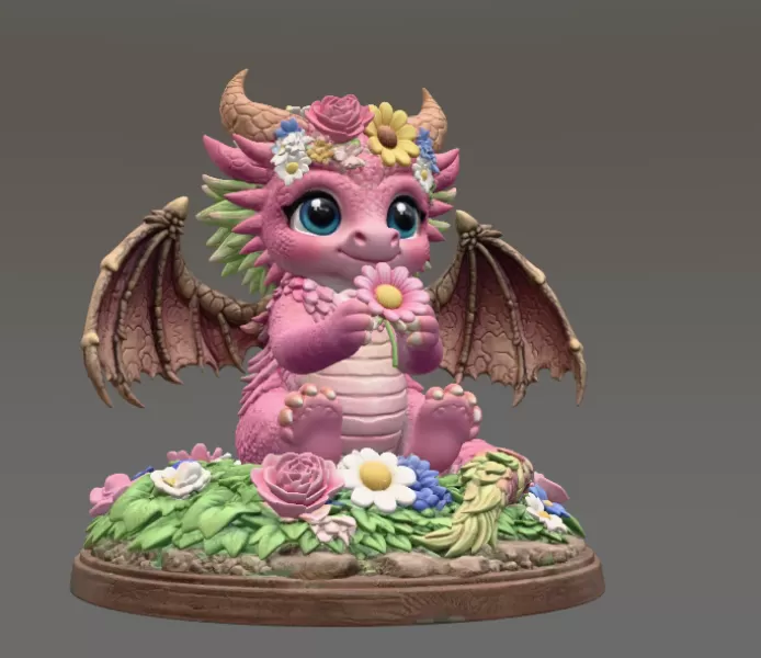 Cute Flower Dragon STL File 3D Print - Model preview 6