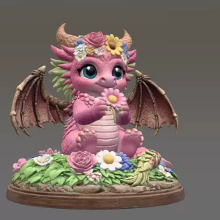 Cute Flower Dragon STL File 3D Print - Model thumbnail 6