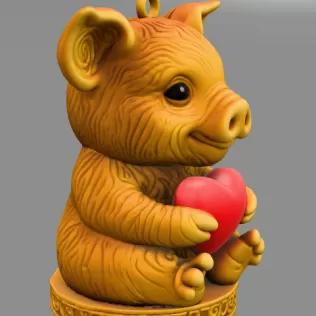 Cute Cute Pig Ornament - Pendant with heart - Model thumbnail 5