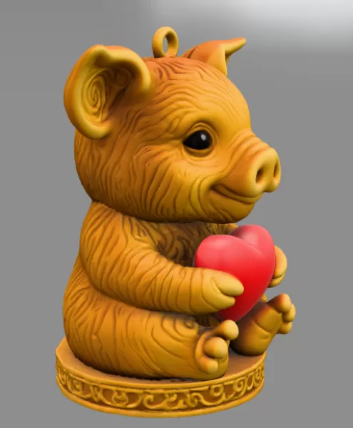 Cute Cute Pig Ornament - Pendant with heart - Model preview 5