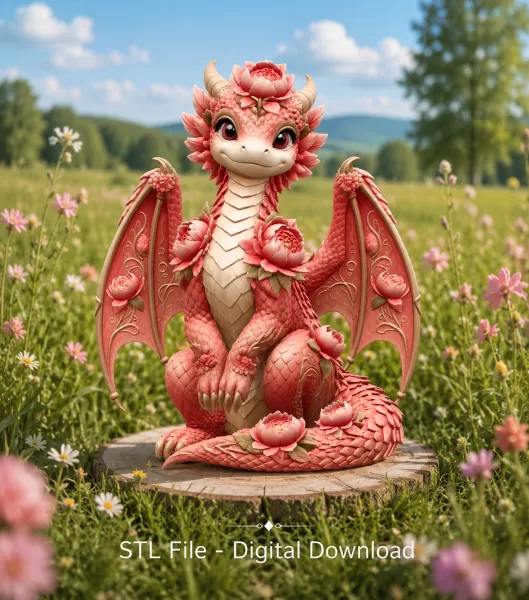 Rosé Bloom Dragon STL File for 3D Print - Model preview 1