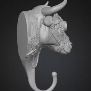 Steampunk Bull Wall Hook - Model thumbnail 5