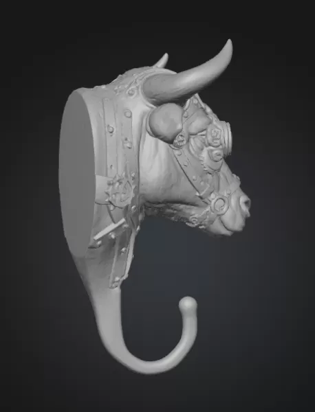 Steampunk Bull Wall Hook - Model preview 5