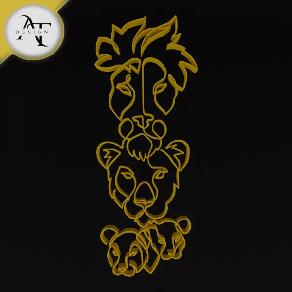 Lion Family - Line Art - 2D Wall Art Decor - Model preview 1
