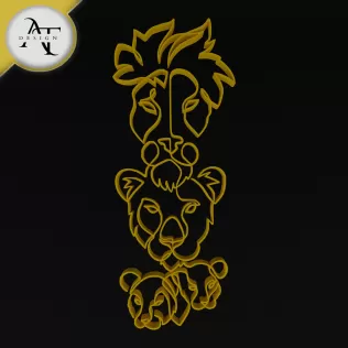Lion Family - Line Art - 2D Wall Art Decor