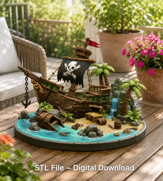 Pirate Treasure Island Shipwreck STL File for 3D Print - Model preview 5