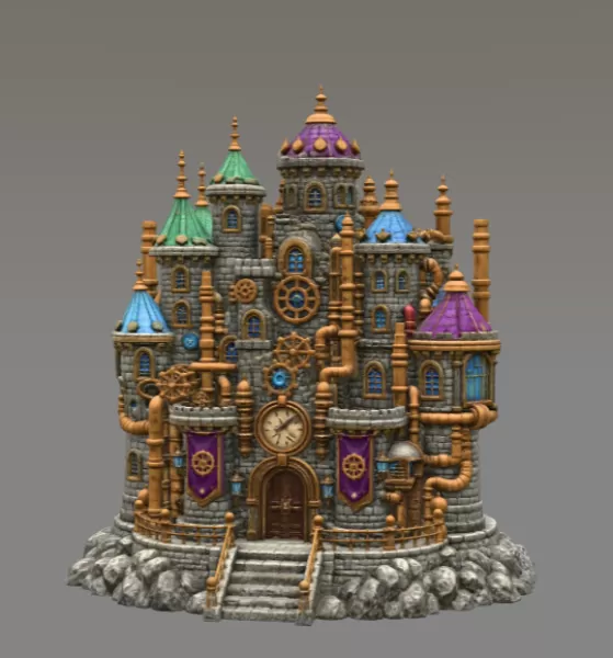 Steampunk Fantasy Castle STL File for 3D Printing - Model preview 3