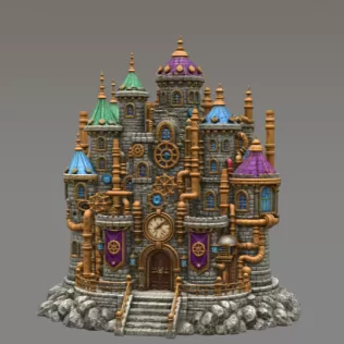 Steampunk Fantasy Castle STL File for 3D Printing - Model thumbnail 3