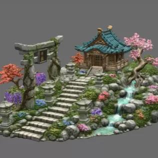 🏯 Japanese Sakura Shrine Garden STL File for 3D Print - Model thumbnail 4