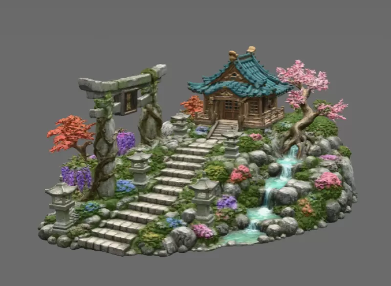 🏯 Japanese Sakura Shrine Garden STL File for 3D Print - Model preview 4