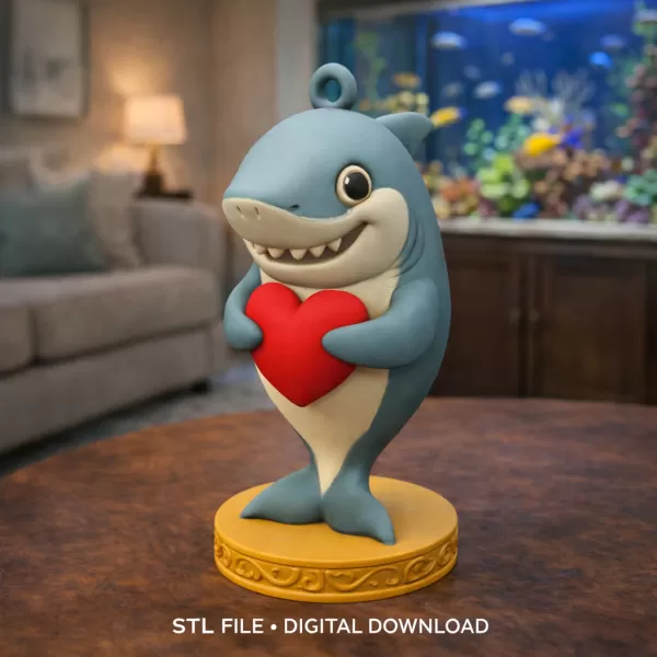 Shark with Heart — Cute Shark Pendant - Model preview 8