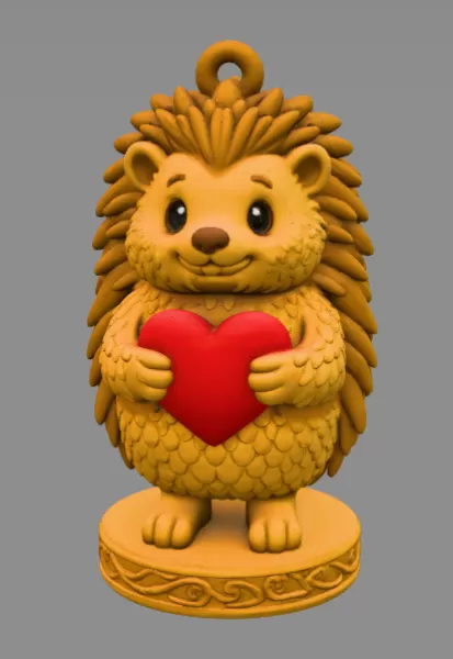 Hedgehog with Heart — Detailed Hedgehog Pendant / Figurine - Model preview 2