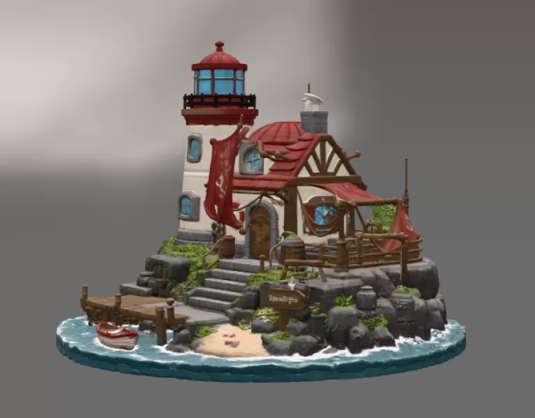 🌊 Lighthouse Harbor House STL File for 3D Print - Model preview 8