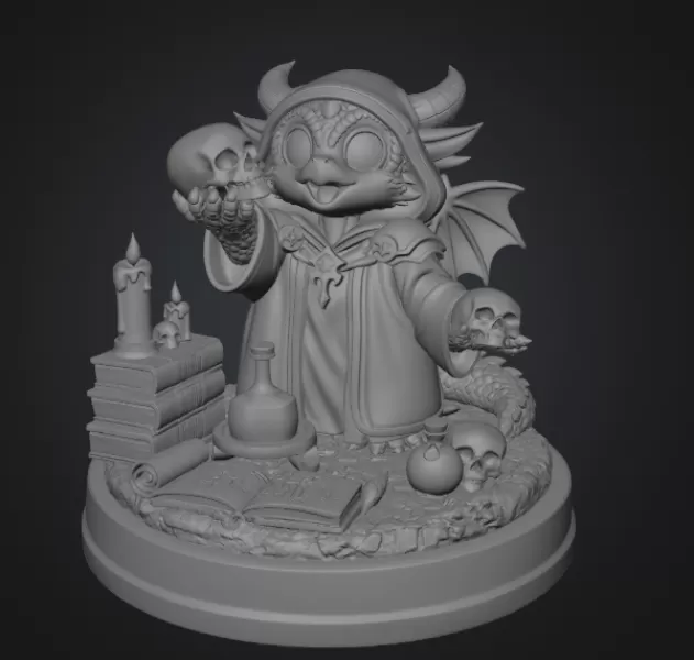Cute Fantasy Mage Dragon STL File for 3D Printing - Model preview 8