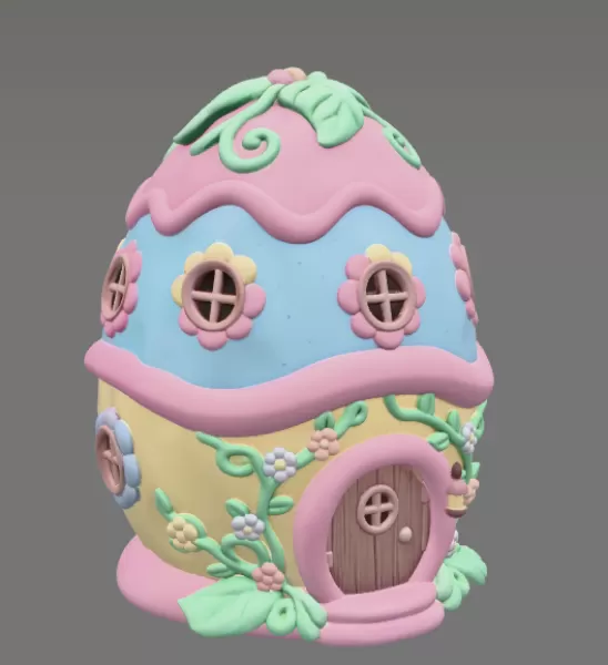 Cute Fantasy Egg House - STL File - Model preview 3