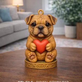 Cute Bulldog Puppy Pendant — Heart Holding Figurine - STL file