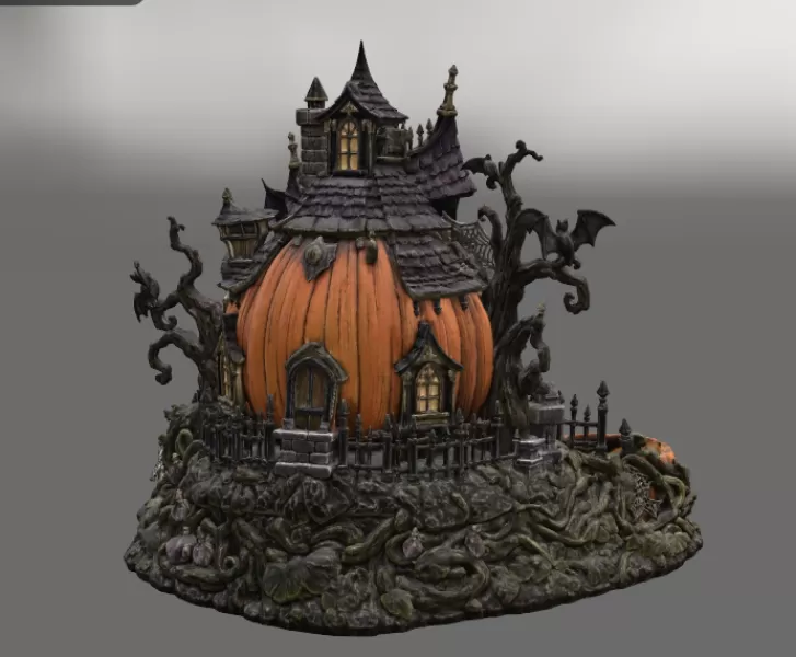 Haunted Pumpkin House Organizer STL File for 3D Print - Model preview 11