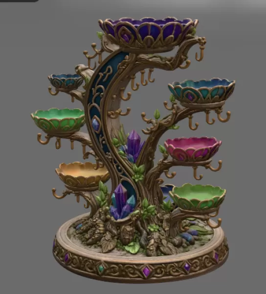 Enchanted Crystal Jewelry Tree STL File for 3D Print - Model preview 11
