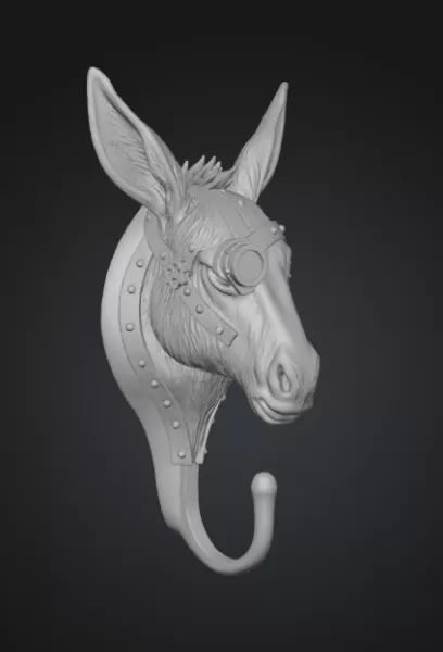 STL File Description — Steampunk Donkey Head Wall Hook - Model preview 5