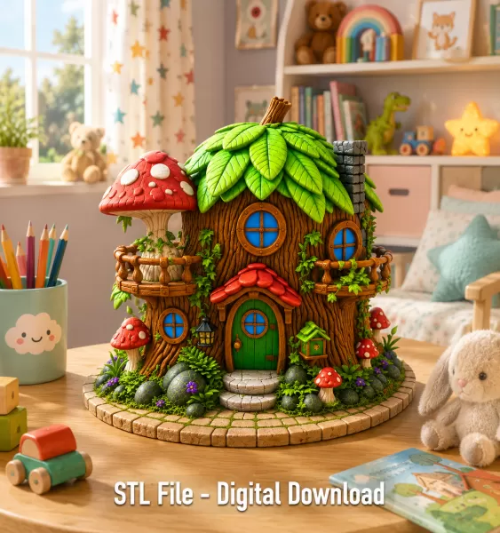 Enchanted Tree House Cottage STL File for 3D Print - Model preview 1