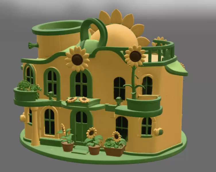 🌻 Happy Sunflower House STL File for 3D Print - Model preview 11