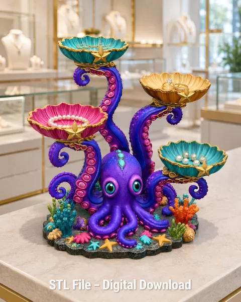 Magical Ocean Octopus Organizer STL File for 3D Print - Model preview 5