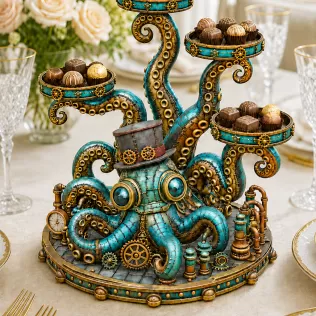 Steampunk Octopus Tray Organizer STL File for 3D Print - Model thumbnail 3