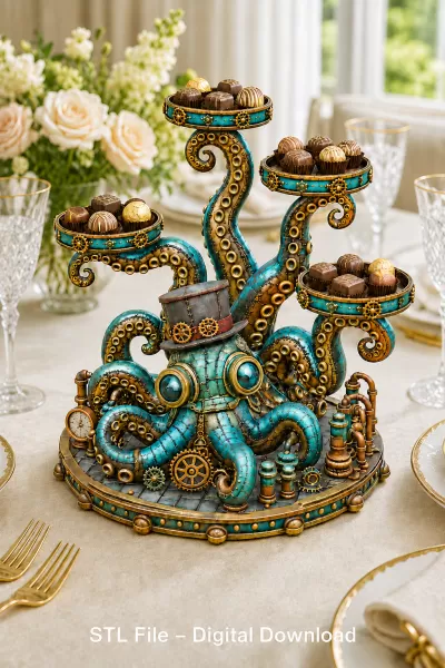 Steampunk Octopus Tray Organizer STL File for 3D Print - Model preview 3
