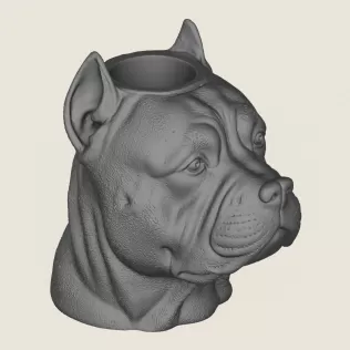 Pit Bull Dog Face Vase Print Ready 3D Model - Model thumbnail 5