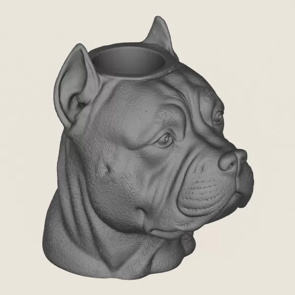Pit Bull Dog Face Vase Print Ready 3D Model - Model preview 5