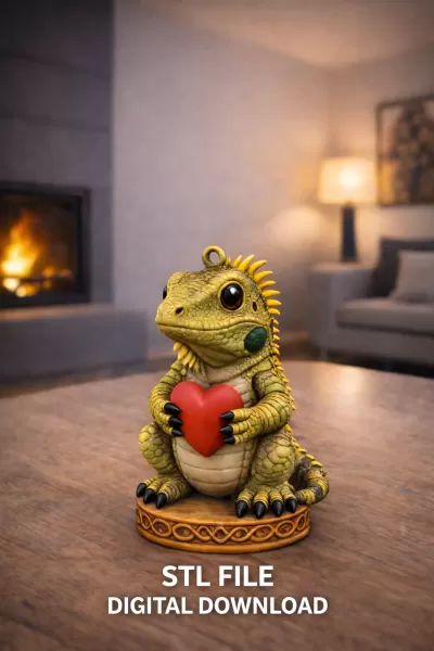 Cute Iguana with Heart – 3D Printable STL File - Model preview 2