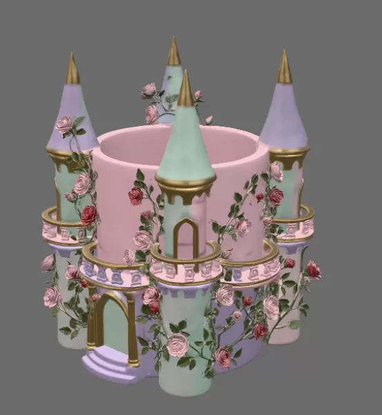 Rose Princess Castle Planter STL File for 3D Print - Model preview 8