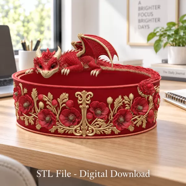 Crimson Poppy Dragon Planter STL File for 3D Print - Model preview 5