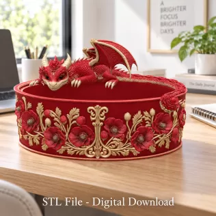 Crimson Poppy Dragon Planter STL File for 3D Print - Model thumbnail 5