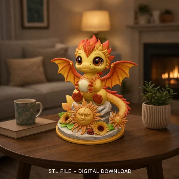 Sun Dragon STL File 3D Printable Fantasy Dragon Figurine - Model preview 1