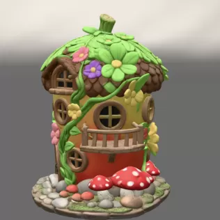 Whimsical Fairy Garden Cottage STL File 3D Printable - Model thumbnail 4