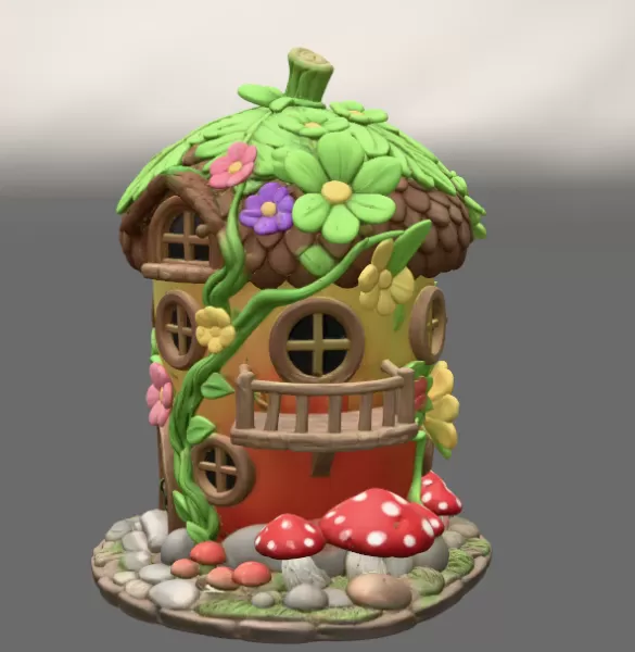 Whimsical Fairy Garden Cottage STL File 3D Printable - Model preview 4