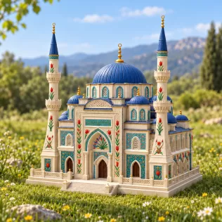 Blue Dome and Twin Minaret Architecture STL File for 3D Print - Model thumbnail 3