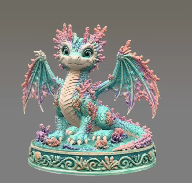 Coral Reef Baby Dragon STL for 3D Print - Model preview 3