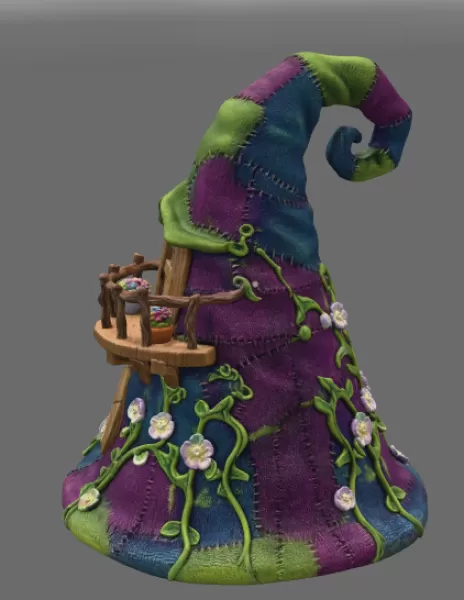 Whimsical Wizard Hat House STL File 3D Printable - Model preview 5