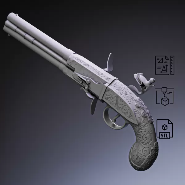 Double Barrel Flintlock Pistol #RoZ - Model preview 8