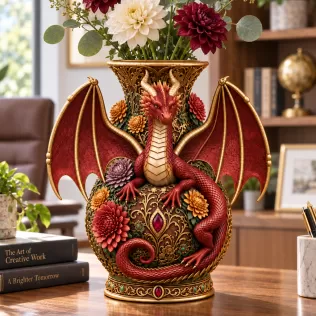 Crimson Floral Dragon Vase STL File for 3D Print - Model thumbnail 4