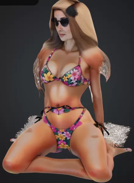 frau am strand auf einer decke - Model preview 1