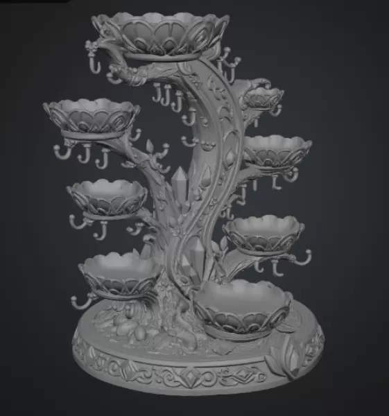 Enchanted Crystal Jewelry Tree STL File for 3D Print - Model preview 16