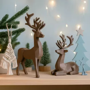 Low Poly Deer Set: 2 pcs. | Christmas Reindeer Figurines - Model thumbnail 6
