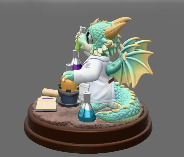 Cute Scientist Dragon Figurine STL File for 3D Print - Model preview 4