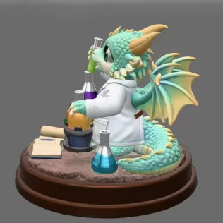 Cute Scientist Dragon Figurine STL File for 3D Print - Model thumbnail 4