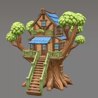 Fantasy Treehouse STL File for 3D Print - Model thumbnail 3