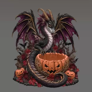 Gothic Halloween Dragon Pumpkin Bowl STL File for 3D Print - Model thumbnail 7