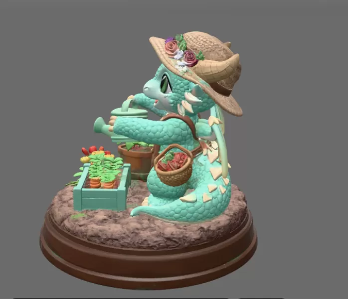 Cute Farmer Dragon Figurine STL File for 3D Printing - Model preview 4